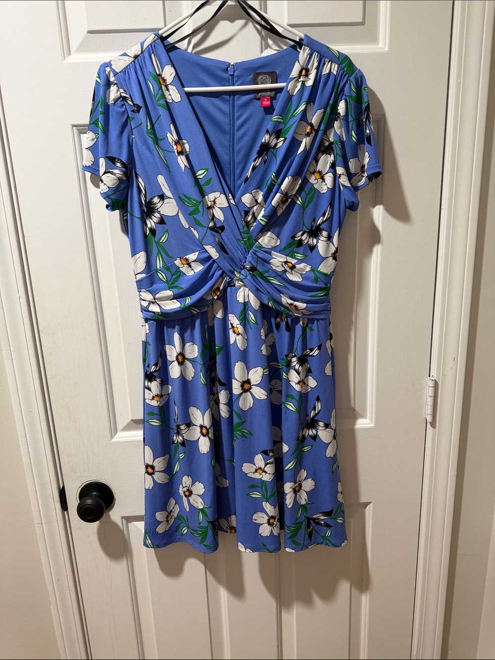 Vince Camuto Blue Floral Twist-Front Mini Dress